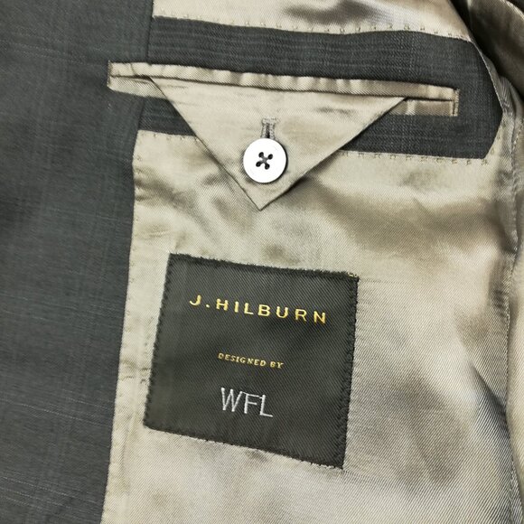 Bespoke J Hilburn Suit 40R Wool Windowpane Plaid Gray 32x31 - Picture 5 of 16